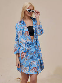 Printed Lapel Single-breasted Cardigan Shirt Dress