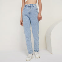 Ladies denim straight-leg pants
