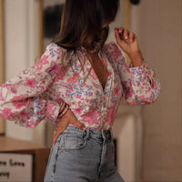 V-neck Single Breasted Shirt For Women