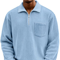 Men's Solid-color Henley Zip-up Casual Long-sleeve Hoodie