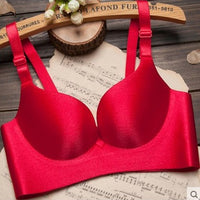 No-rim red gathered one-piece seamless bra