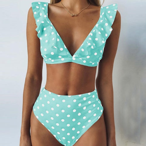 new hot Dot Floral border high waist swimsuit Beachwear swimsuit for women