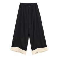 Cuffed, Contrasting-color Womens Casual Wide-leg Pants