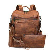 Large Capacity Pu Retro Contrast Color Backpack