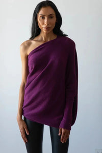Solid Color Off-neck Pullover Knitted Loose Sweater
