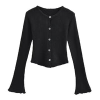 Women's Round Neck Single-breasted Bell-sleeve Sweater