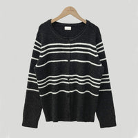 Retro Contrast Color Striped Sweater Coat Knitted Cardigan
