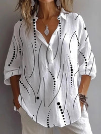 Fashion Printing Lapel Long Sleeve Shirt Top