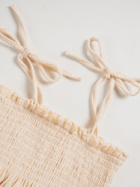 Girls' Beige Solid Color Cotton Suspender Trousers