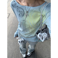 Heart KEWPIE Rhinestone Long Sleeve Slim Fit Slimming Top