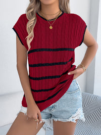 Womens Striped Cable-Knit Casual Loose Knit Top For Vacation