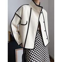 Contrasting Hem Stand Collar Cropped Coat