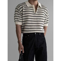 Men's Striped Short-Sleeve Knitted Casual Shirt