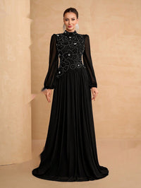 New Elegant Floral Dress With Long Sleeves Made Of Chiffon