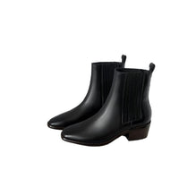 Womens Early Autumn French-Style Ankle Boots In Genuine Leather With A Square Toe And Chunky Mid Heel