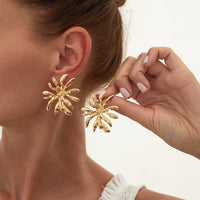 Liquid Metal Pleated Flower Stud Earrings