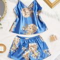 Printed Pajamas Womens Two Piece Set With Camisole And Shorts For Loungewear
