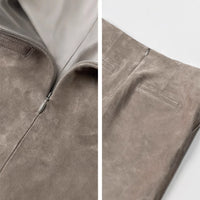 Distressed Sheepskin Suede Simple Sheath Skirt
