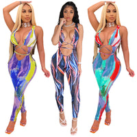 Ice Silk Cool Banding Feature Print Ladies Fashion Jumpsuit