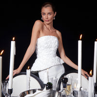 White Strapless Tank Top And High-waisted Trousers Womens Suit