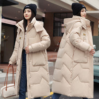 Womens Mid Length Over The Knee Detachable Hooded Padded Down Jacket With Cotton Lining