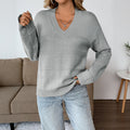 Loose Striped Deep V-neck Solid Color Sweater For Women