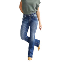 Women's Embroidery Denim Bootcut Trousers Fashion