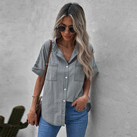 Casual All-matching Lapel Solid Color Simple Shirt