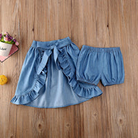 Polka Dot Sling Top Denim Shorts Short Skirt Three-Piece Suit