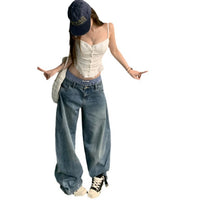 Women's Double-waist Washed Wide-leg Jeans