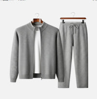 Men's Color-blocked Semi-high Neck Zip-up Wool Fashion Trendy Set
