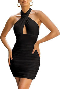 Sexy Backless Bodycon Ruffle Halter Hip-Hugging Dress