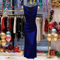Shiny Silk Ruffled-neck Dress Thats Form-fitting And Hugs The Hips
