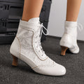 34-50 Plus-Size Autumn Winter Lace Patchwork Colorblock Lace-Up Boots