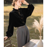 Womens Solid-Color Versatile Loose Velvet Shirt