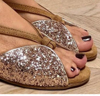 Brown Suede Glitter Embroidered Peep Toe Sandals