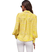 Womens Casual Printed Button-up Shirt With Lantern Sleeves