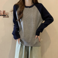 Loose Slim-fit Color-blocked Top To Cover The Belly