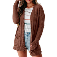 Loose-fitting Knitted Patchwork Sweater With Long Sleeves And A Cardigan-style Open Front