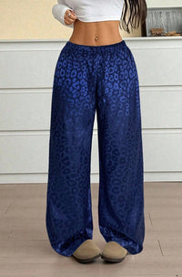 Drawstring Leopard Print Mop Wide Leg Pants