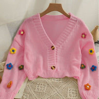 Sweet-style Short Two-button Knit Sweater For Women