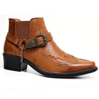 Fashion Personality Belt Buckle Thick Heel Pointed Men's Boots