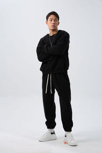 Sports Suit Men's Loose Long Sleeve Crew Neck Coat Padded Fleece Trousers Double-sided Shake