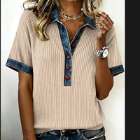 Euro-American Fashionable Trendy Denim-trimmed Loose T-shirt
