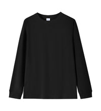 Solid-color Heavyweight Pure Cotton Crew-neck Long-sleeve T-shirt For Women