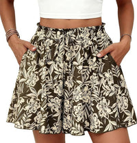 High-waisted Floral Print A-line Shorts Womens Casual Loose Shorts