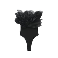 Strapless Straight Collar Transparent Organza Laminated Decoration Rib Jumpsuit