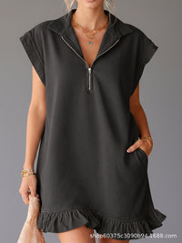V-Neck Sleeveless Dress - Women's Casual Summer Dress With Two Front Pockets And Back Zipper Closure For Daily Wear