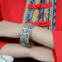 Womens Retro Wide Hollow Dragon-Patterned Floating Bracelet