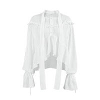 Small Stand Collar Drop-shoulder Sleeve Navel Lace Up Casual Shirt